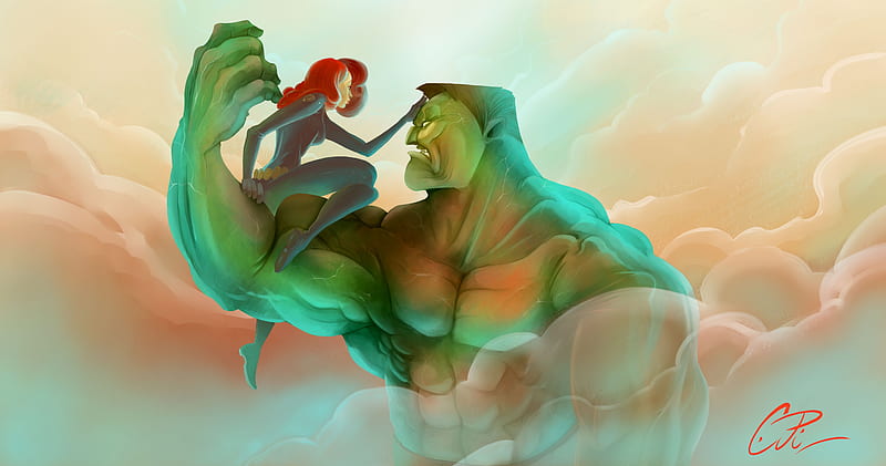 Hulk And Black Widow Artwork, hulk, black-widow, artwork, artist, , digital-art, art, HD wallpaper