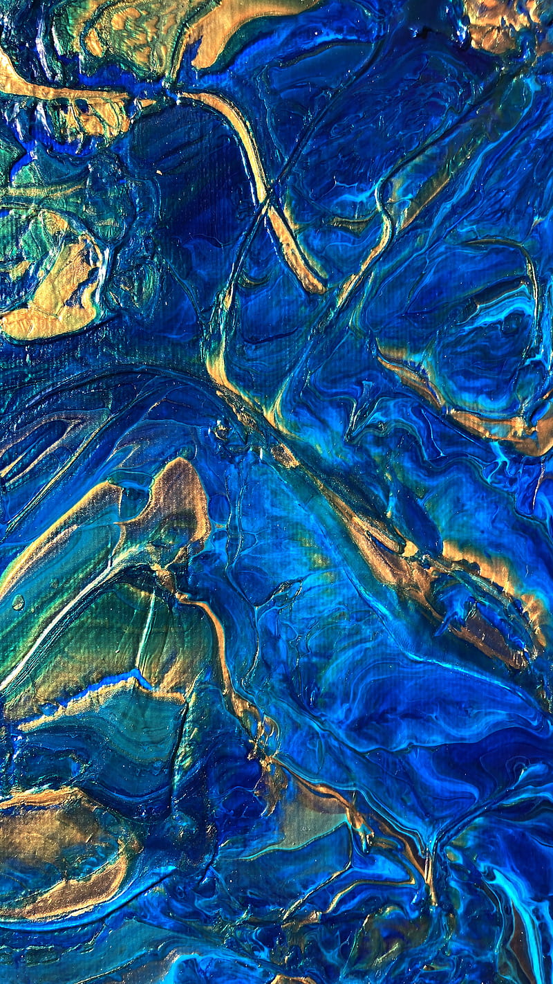 Blue and Gold, abstract, acrylic, paint, pour, HD phone wallpaper | Peakpx