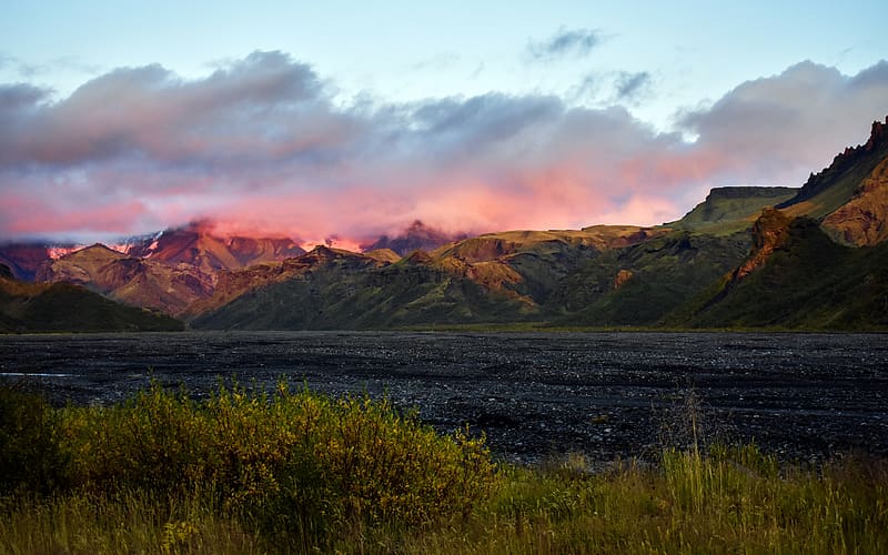 Sunset Myrdal Glacier Wetlands Park Iceland, HD wallpaper