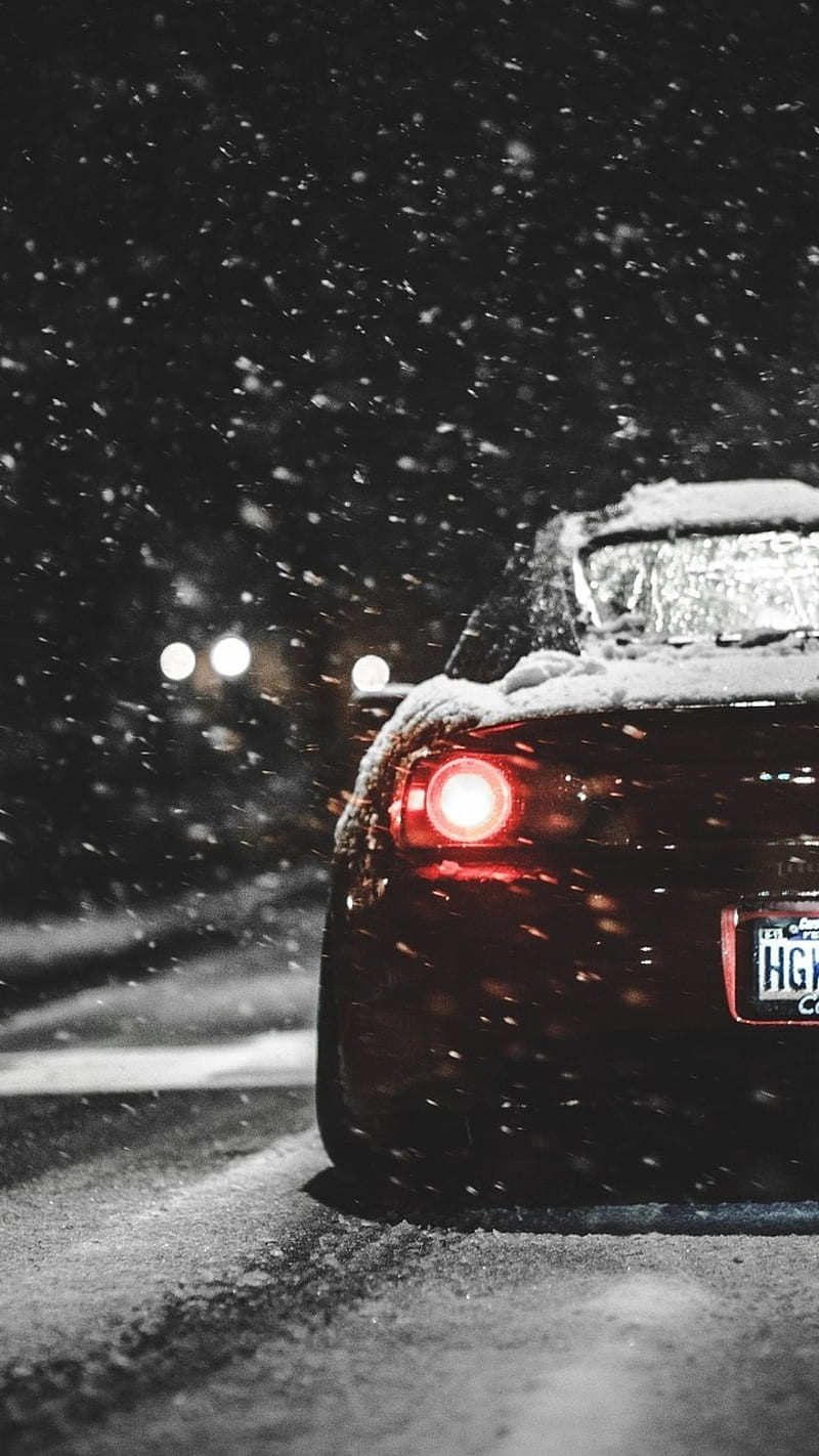 JDM, car, drift, light, lights, red, road, snow, vehicles, winter, HD phone wallpaper