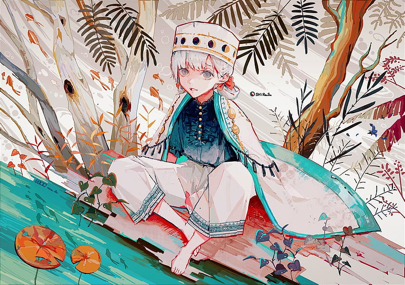 anime boy, polychromatic, white hair, hat, Anime, HD wallpaper