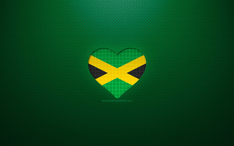 I Love Jamaica North American countries, green dotted background, Jamaican flag heart, Jamaica, favorite countries, Love Jamaica, Jamaican flag, HD wallpaper