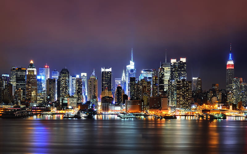 USA, NYC, panorama, skyscrapers, New York, nightscapes, metropolis, America, HD wallpaper