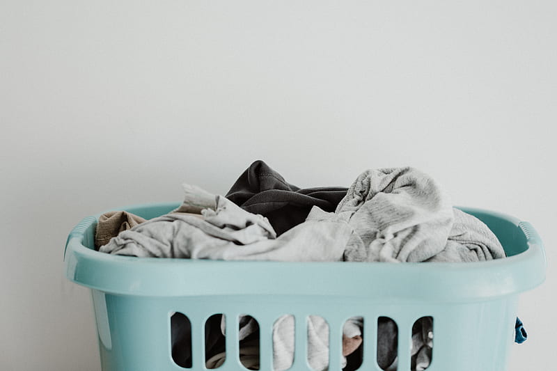 white textile on blue plastic laundry basket, HD wallpaper