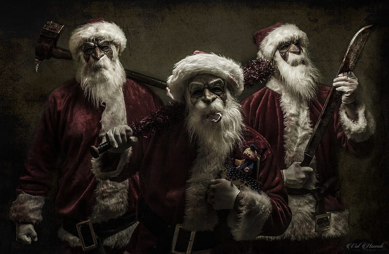 Three Nightmare Santa's, Christmas, Santa, dark, Haunted, HD wallpaper
