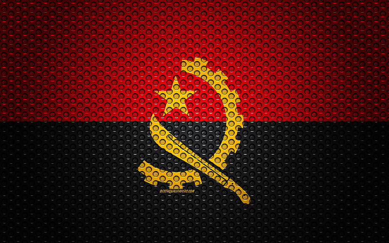 Flag of Angola creative art, metal mesh texture, Angola flag, national symbol, Angola, Africa, flags of African countries, HD wallpaper