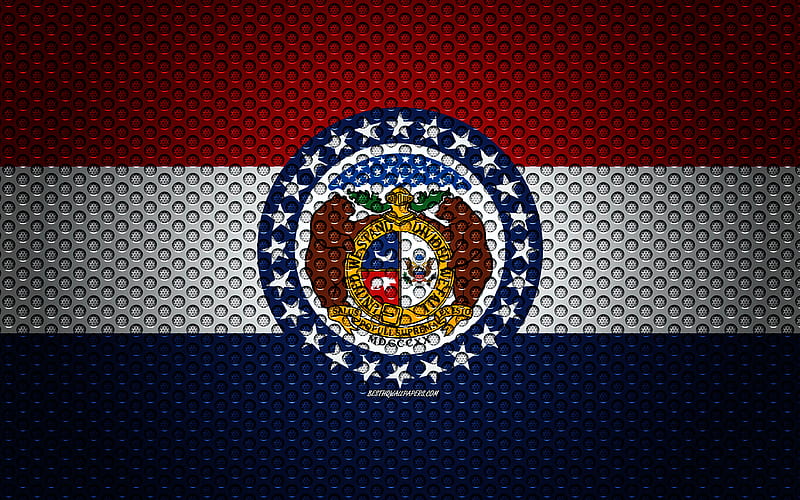 Flag of Missouri American state, creative art, metal mesh texture, Michigan flag, national symbol, Missouri, USA, flags of American states, HD wallpaper