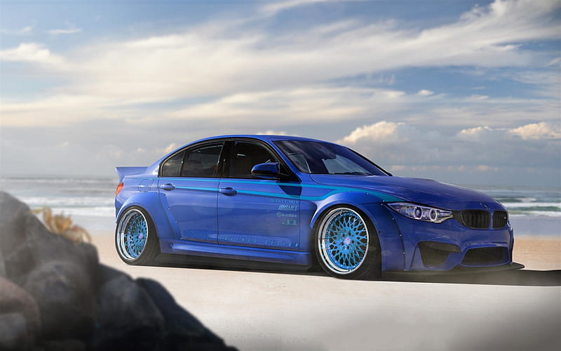 F80, BMW M3, stance, 2017 cars, tuning, blue m3, german cars, BMW, HD wallpaper