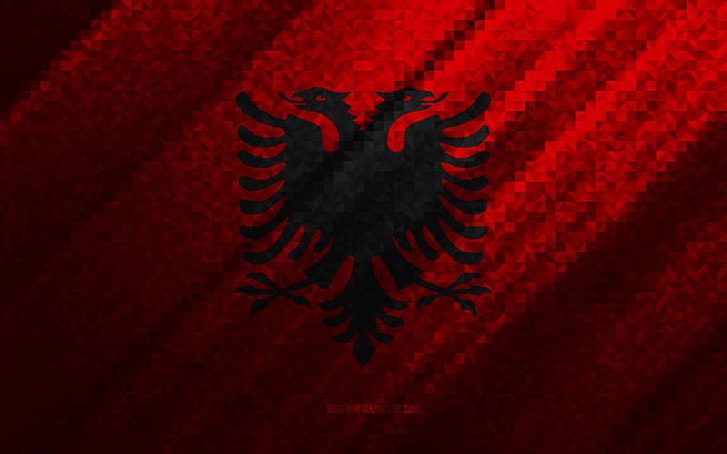 Flag of Albania, multicolored abstraction, Albania mosaic flag, Europe, Albania, mosaic art, Albania flag, HD wallpaper