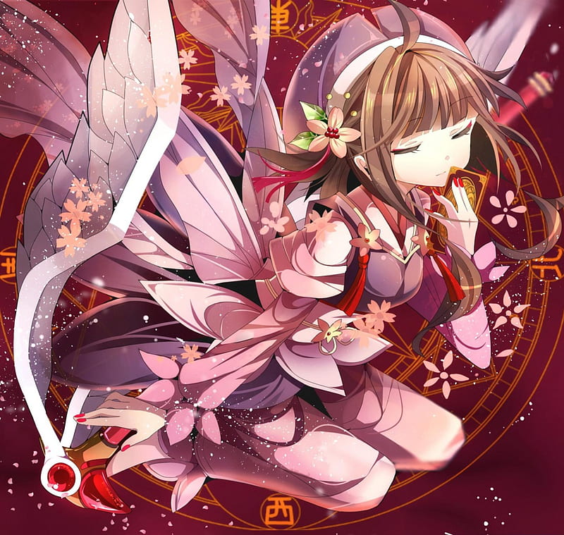 Kinomoto Sakura, sakura, wings, manga, card, cute, girl, anime, captor, clamp, HD wallpaper