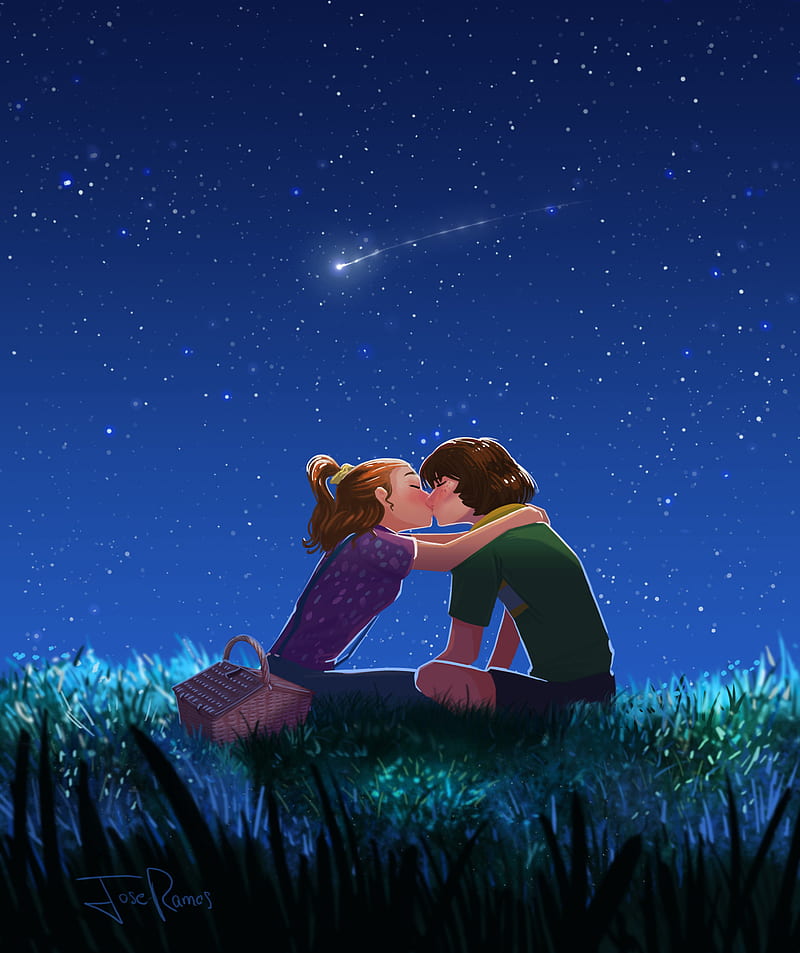 Couple, kiss, art, starry sky, romance, HD phone wallpaper | Peakpx
