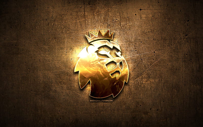 Premier League golden logo, artwork, football leagues, brown metal background, creative, Premier League logo, brands, Premier League, HD wallpaper