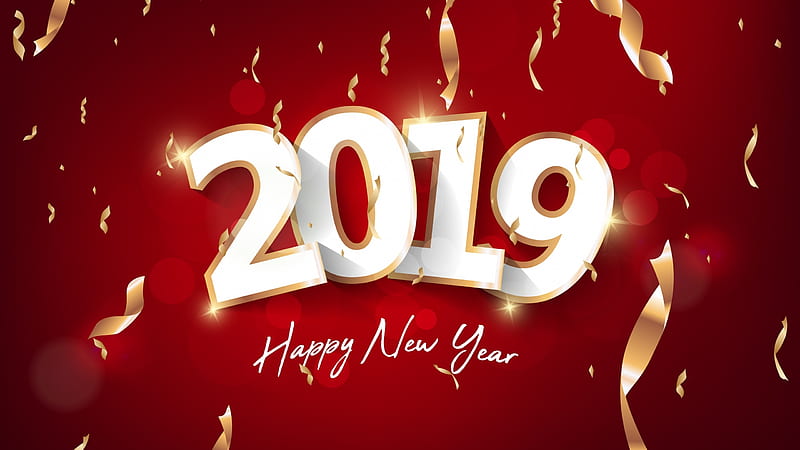 Happy New Year!, card, red, 2019, craciun, christmas, new year, word, HD wallpaper