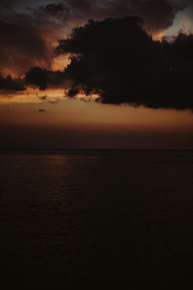 sea, twilight, dark, horizon, clouds, HD phone wallpaper