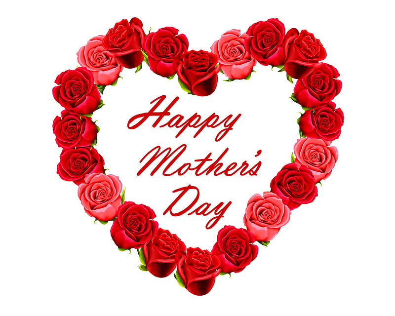 Happy Mothers Day, heart, mother, roses, HD wallpaper