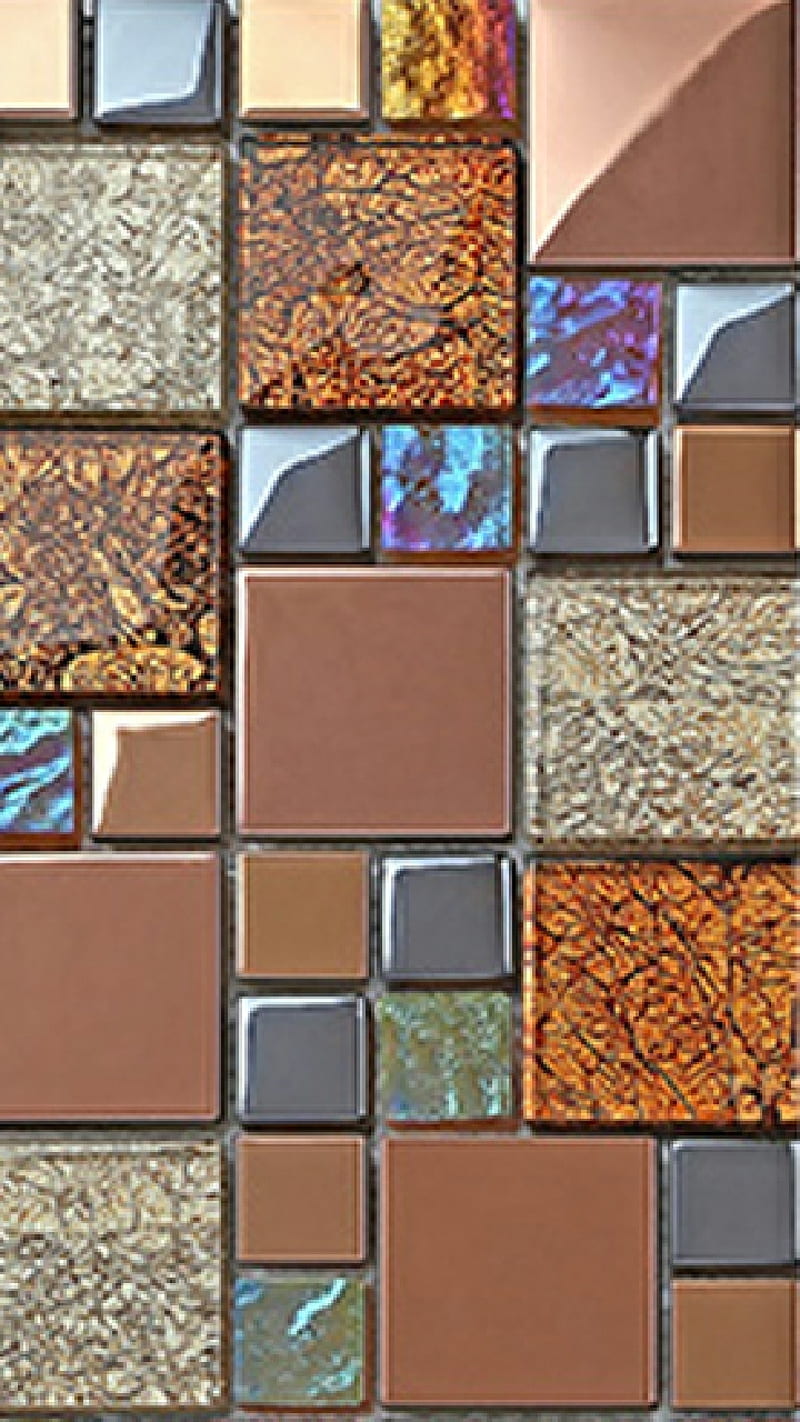 Irridescent Spurt, copper, glass, pattern, shiny, silver, tiles, HD phone wallpaper