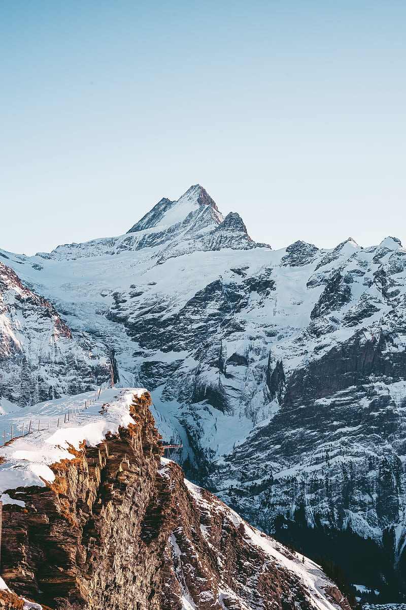 mountains, rocks, snow, snowy, sky, slope, HD phone wallpaper