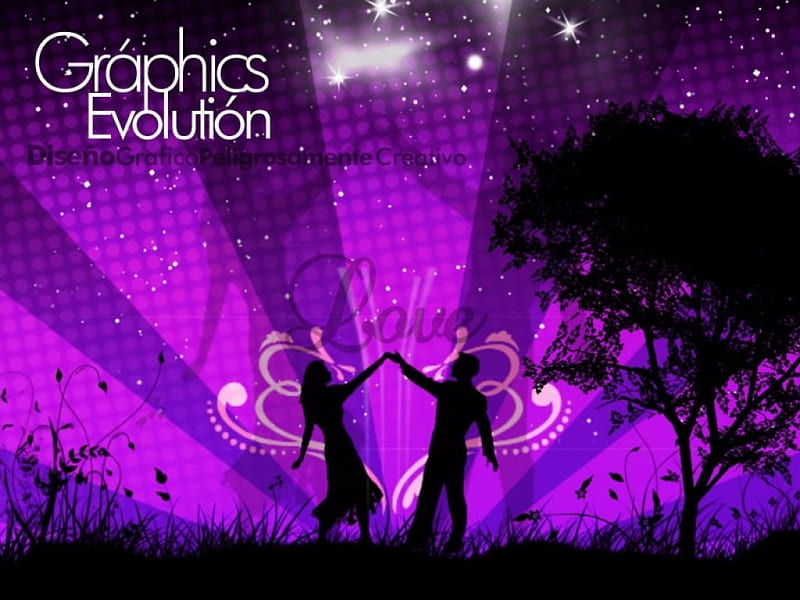 Love Is Beautiful, stars, art, silhouette, tree, rays, purple, love, graphic evolution, vector, HD wallpaper