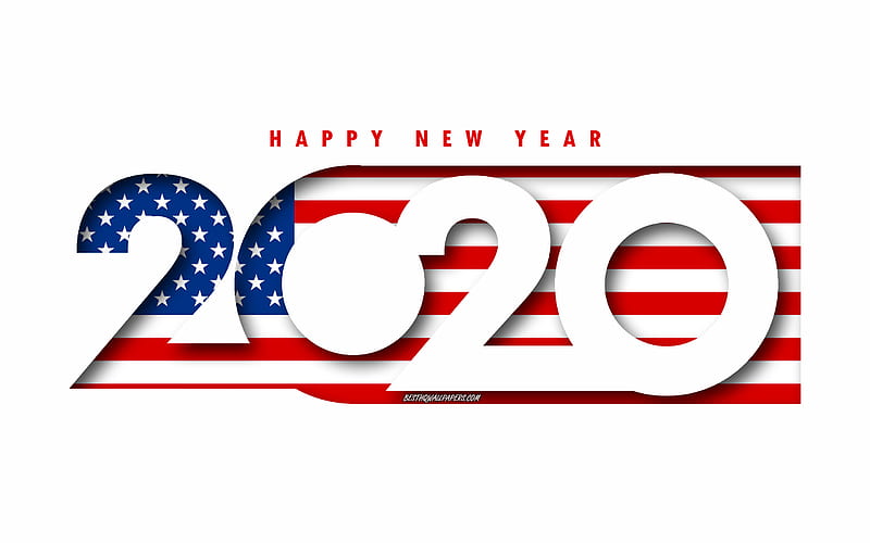 USA 2020, Flag of USA, white background, Happy New Year USA, 3d art, 2020 concepts, USA flag, 2020 New Year, 2020 USA flag, HD wallpaper