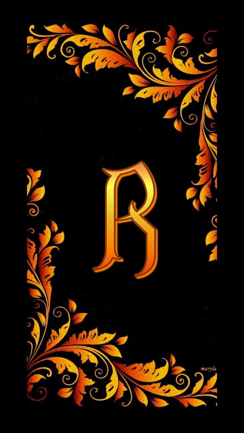 Naranja y oro r, alfabeto, desenho, iniciales, letra r, literas,  naturaleza, Fondo de pantalla de teléfono HD | Peakpx