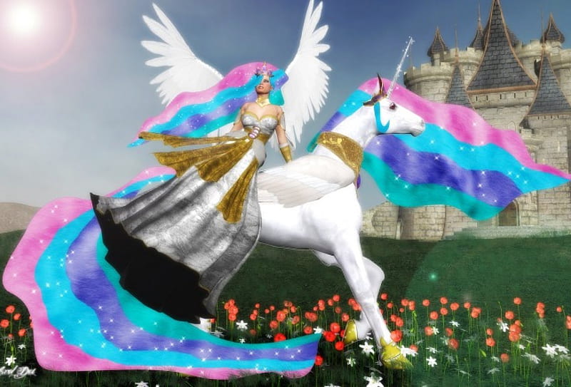 ★Princess of Spring★, pretty, chic, clouds, flapping, sweet, flutter, splendor, grasses, love, flowers, face, wings, lovely, happiness, delight, sky, lips, cute, cool, characters, flying, rays of light, pony, crown, sunshine, eyes, colorful, Princess, splendid, bonito, digital art, hair, stripe, fields, gorgeous, animals, female, my little pony, colors, spring, horse, 3D art, castle, HD wallpaper