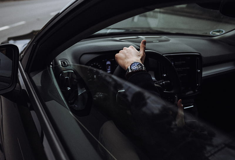 steering wheel, hand, car, black, HD wallpaper