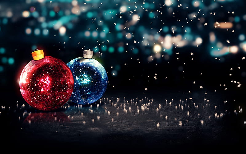 xmas balls Happy New Year, christmas decorations, glare, Merry Christmas, xmas, HD wallpaper