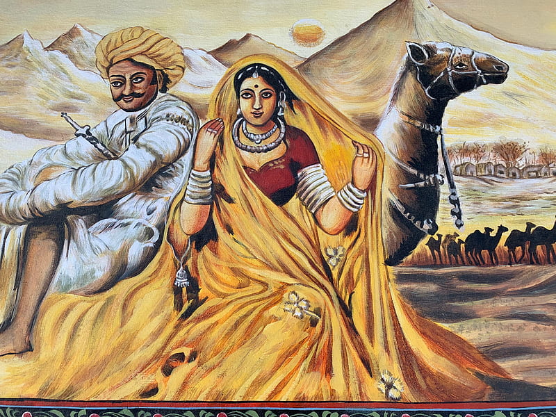 Rajasthani Painting Rajasthani Man Woman Oil Painting on, HD wallpaper