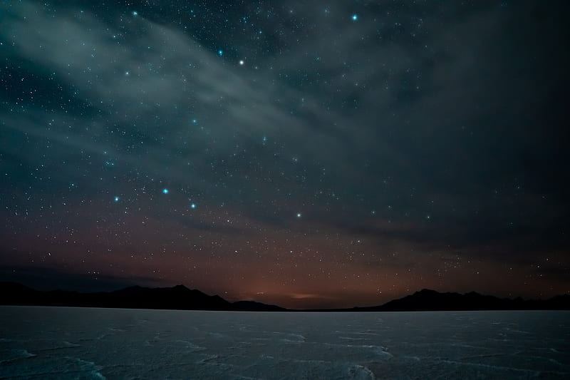 night, starry sky, mountains, dark, landscape, HD wallpaper