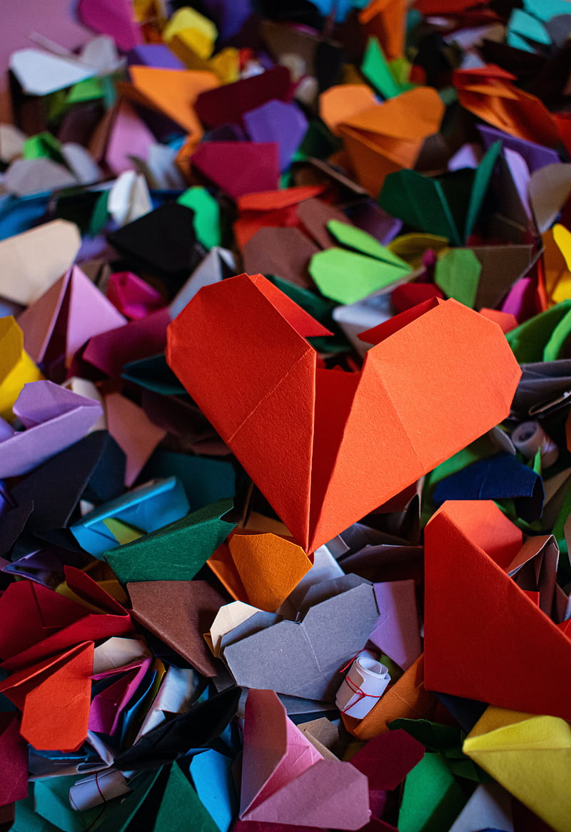 corazones, origami, paper, colorful, HD phone wallpaper