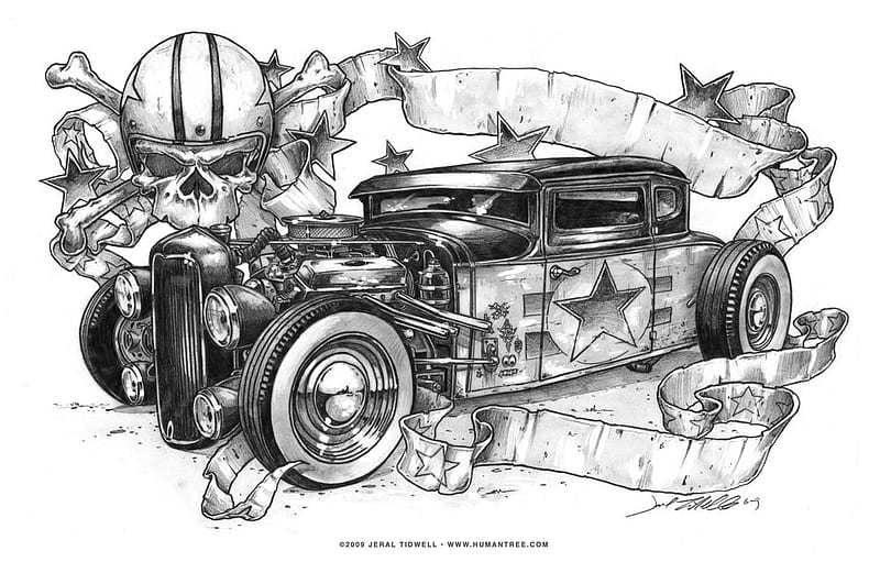 Rat Rod Ratrod Skull Ford Drawing Hd Wallpaper Peakpx