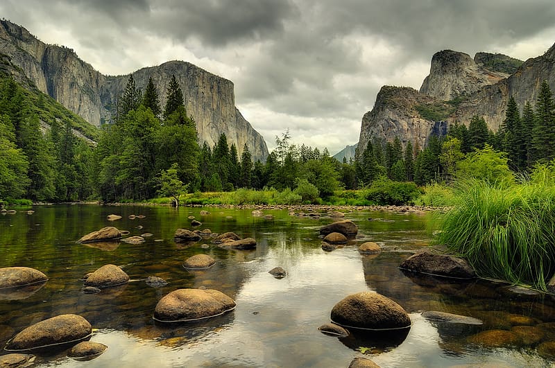 Nature, Water, Lake, Forest, Vegetation, , Stone, National Park, Cloud, Yosemite National Park, HD wallpaper