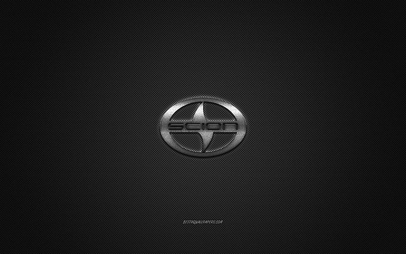 Scion logo, silver logo, gray carbon fiber background, Scion metal emblem, Scion, cars brands, creative art, HD wallpaper