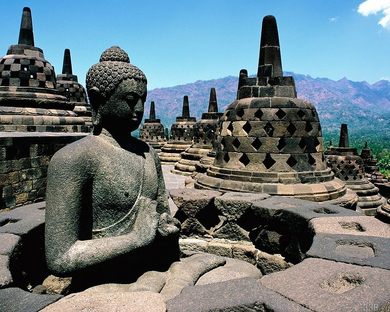 Stone Buddha, calm, structure, ancient, mountains, buddha, religion, meditation, HD wallpaper