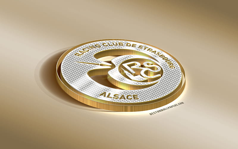 RC Strasbourg Alsace, French football club, golden silver logo, Strasbourg, France, Ligue 1, 3d golden emblem, creative 3d art, football, HD wallpaper