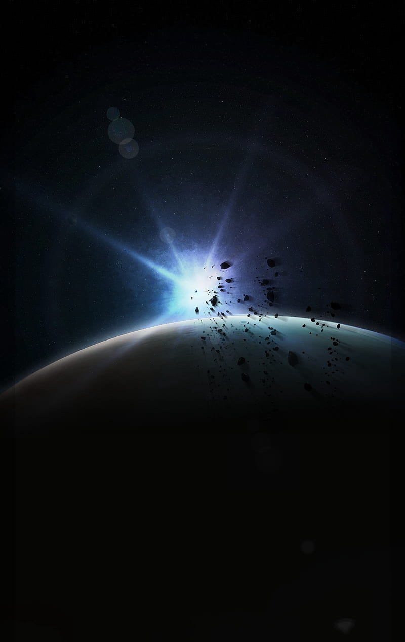 planet, flash, asteroids, space, dark, glare, HD phone wallpaper