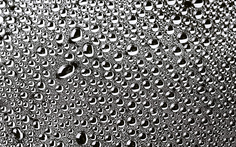 water drops texture gray backgrounds, water drops, water backgrounds, dew texture, drops texture, water, drops on black background, HD wallpaper