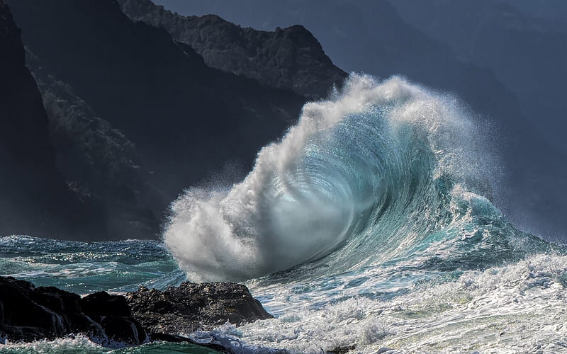 huge wave, coast, sea, rocks, big waves, storm, HD wallpaper