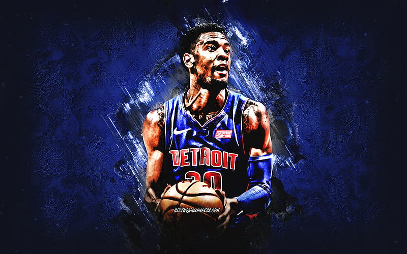 Josh Jackson, Detroit Pistons, NBA, American basketball player, blue stone background, USA, basketball, HD wallpaper