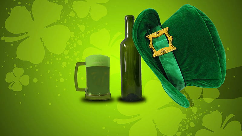 Green Hat With Beer Cup St. Patrick's Day, HD wallpaper