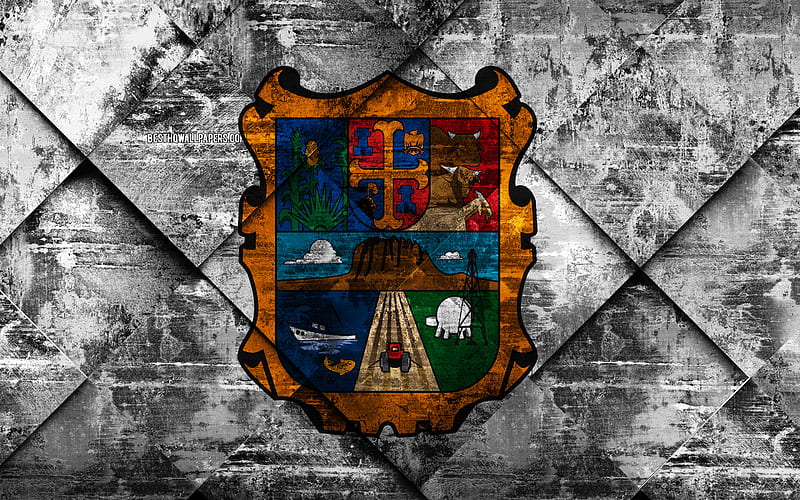 Flag of Tamaulipas, grunge art, rhombus grunge texture, Mexican state, Tamaulipas flag, Mexico, Tamaulipas, State of Mexico, creative art, HD wallpaper