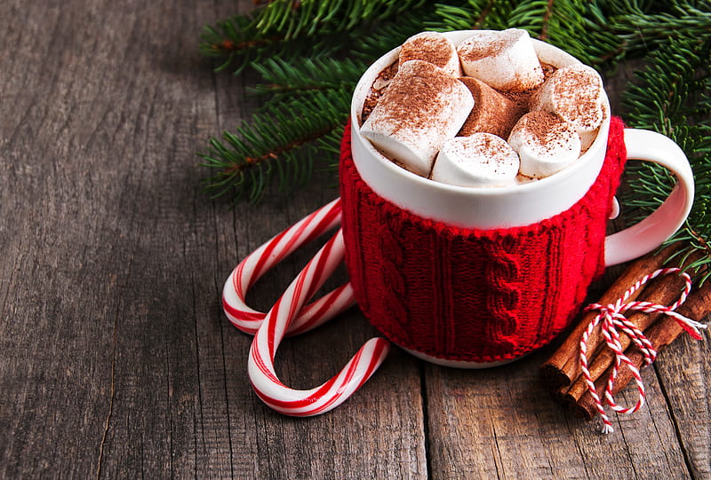 Food, Hot Chocolate, Candy Cane , Cup , Marshmallow, HD wallpaper