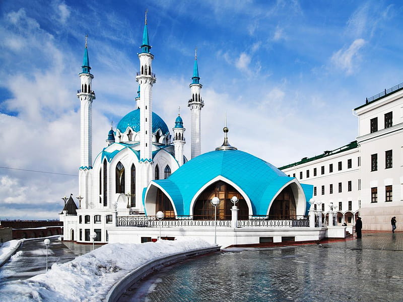 BLUE MOSCQUE, arhitecture, mosque, islam, blue, HD wallpaper