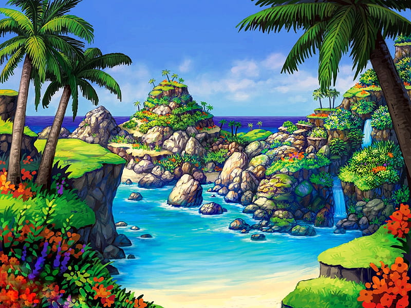 playa del paraíso .., océanos, dibujar y pintar, paisajes marinos, bonito,  Fondo de pantalla HD | Peakpx