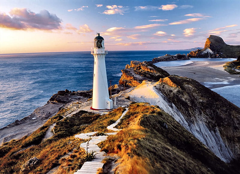 New Zealand Lighthouse F2, ocean, lighthouse, graphy, water, wide screen, New Zealand, waterscape, scenery, HD wallpaper
