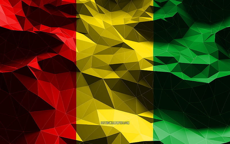 Guinean flag, low poly art, African countries, national symbols, Flag of Guinea, 3D flags, Guinea, Africa, Guinea 3D flag, Guinea flag, HD wallpaper