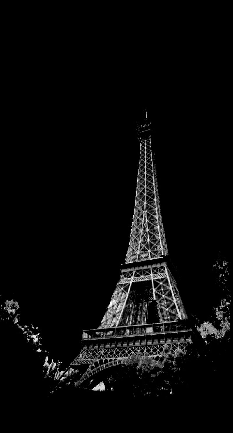 Eiffel Tower, bonito, black, black and white, dark, nature, night, paris, place, HD phone wallpaper