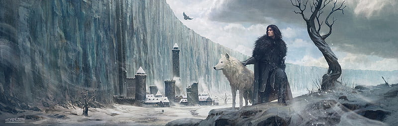 Jon Snow and Ghost, art, fantasy, ghost, luminos, game of thrones, cristi  balanescu, HD wallpaper | Peakpx
