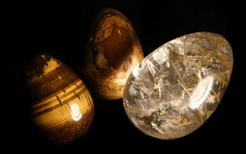 Gemstone eggs, glass, black, clear, brown, HD wallpaper