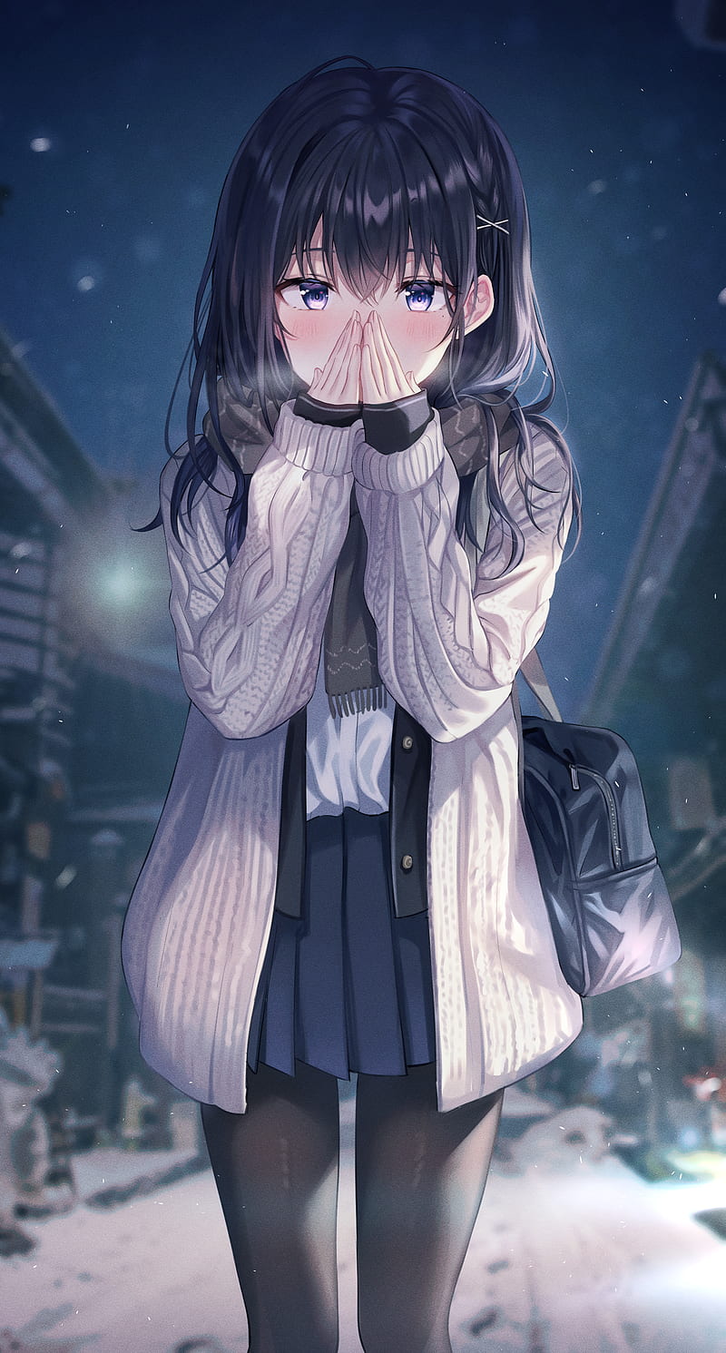 Anime Anime Girls Tokkyu Artista Dark Hair Blue Eyes Blushing School Uniform Hd Mobile Wallpaper Peakpx